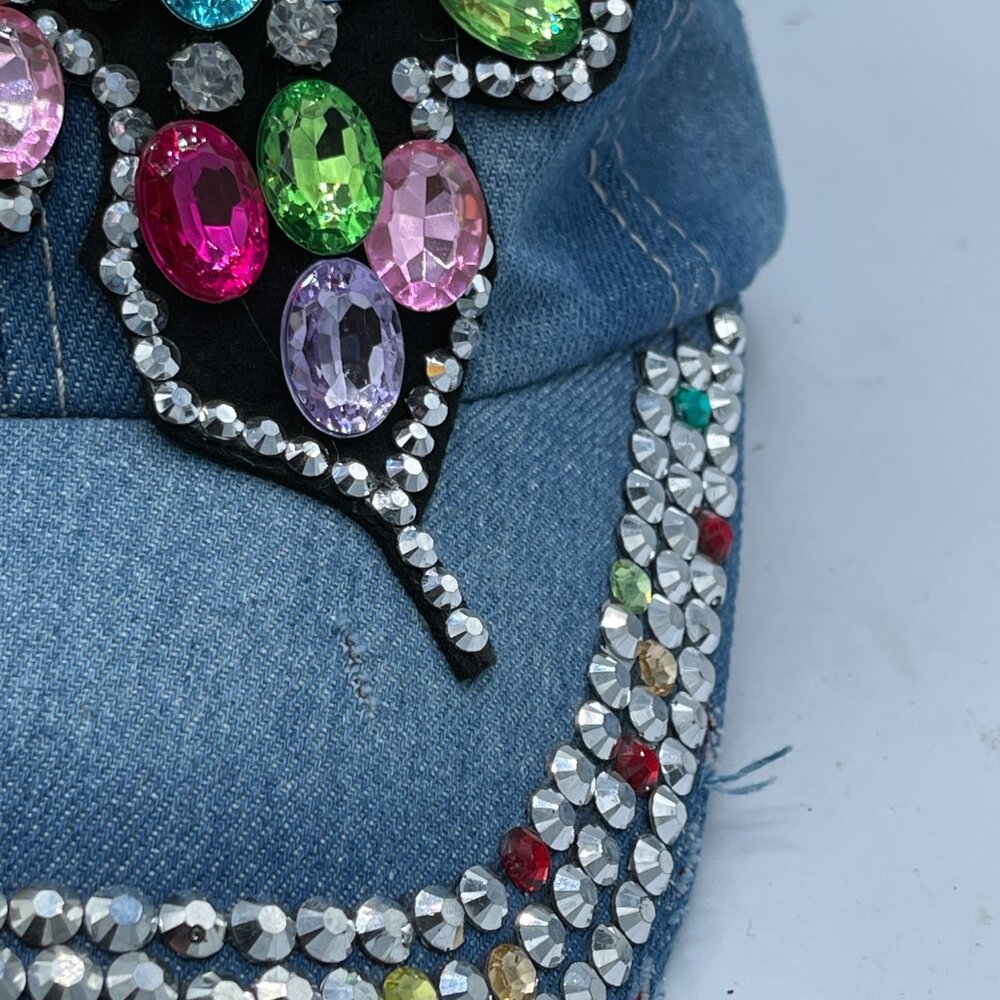 Alabama Girl Denim Butterfly Rhinestone Hat Y2K Bling Adjustable Cap - Picture 4 of 10